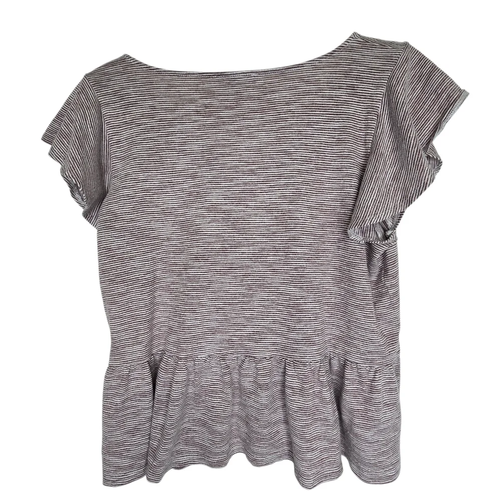 Loft brand V-neck striped top with ruffled sleeves